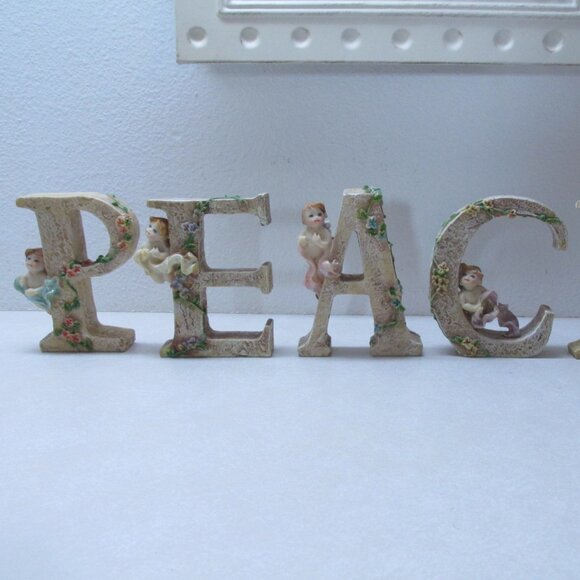 CLASSIC TREASURES PEACE 4” LETTERS with ANGELS FIGURINES DECOR - Picture 1 of 10